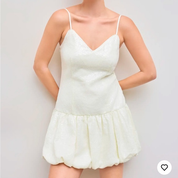 Cider Cream Sequin V-neck Solid Bubble Hem Mini Dress Size 0 NWT - Picture 1 of 7